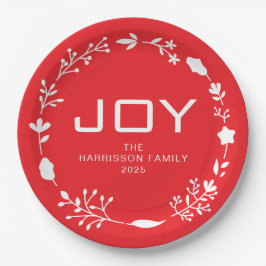 Plato De Papel Corona floral de Navidad con nombre personalizado 