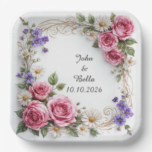 Plato De Papel Corona floral decorativa