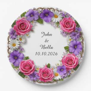 Plato De Papel Corona floral decorativa