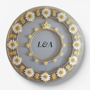 Plato De Papel Corona floral decorativa dorada