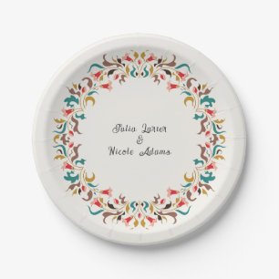 Plato De Papel Corona floral elegante romántica moderna boda