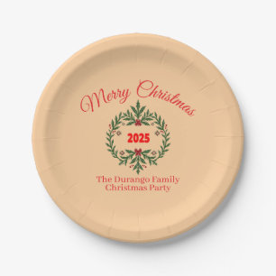 Plato De Papel Corona floral festiva de Navidad personalizable