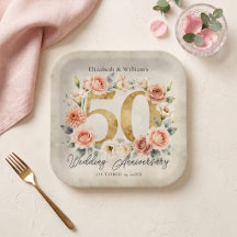 Corona floral rosa dorada 50 aniversario de bodas