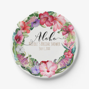 Plato De Papel Corona floral tropical de Aloha para boda de luau 