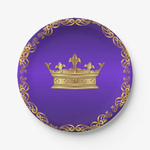 Plato De Papel Corona Real Purple Gold