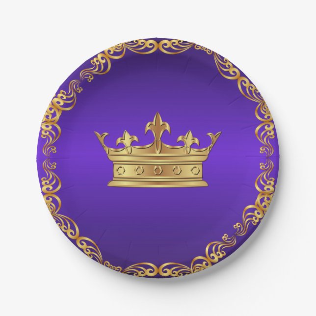 Plato De Papel Corona Real Purple Gold (Anverso)