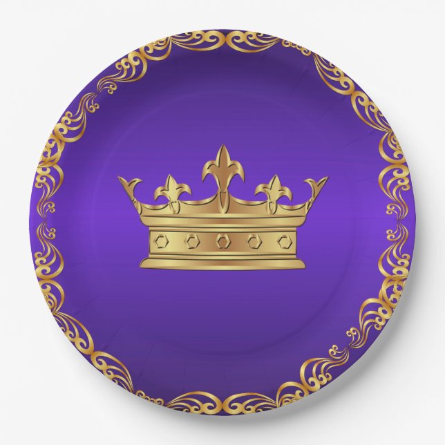 Plato De Papel Corona Real Purple Gold (Anverso)