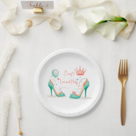 Plato De Papel Corona y tacones altos: tema glamuroso de rosa y m
