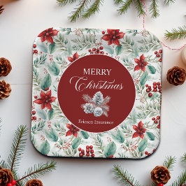 Plato De Papel Corporate Christmas Party Greenery Poinsettia