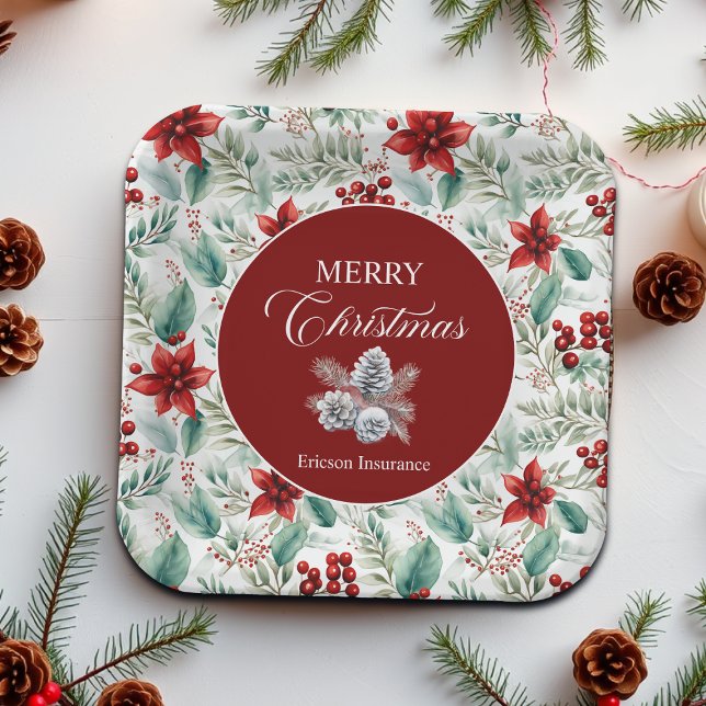 Plato De Papel Corporate Christmas Party Greenery Poinsettia  (Subido por el creador)