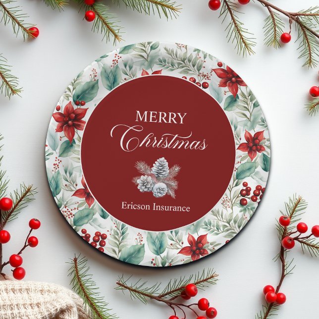 Plato De Papel Corporate Christmas Party Greenery Poinsettia  (Subido por el creador)