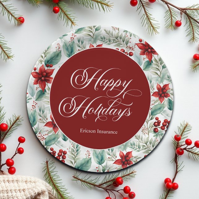Plato De Papel Corporate Christmas Party Greenery Poinsettia  (Subido por el creador)