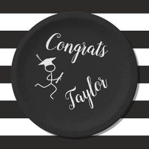 Plato De Papel Corredor de graduación © Carrera Grad Black White 