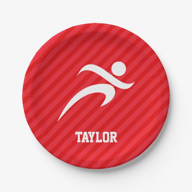 Plato De Papel Corredor; franjas rojas escarlatas (Anverso)