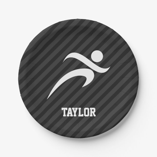 Plato De Papel Corriendo; franjas grises negras y oscuras (Anverso)