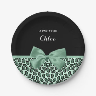 Plato De Papel Corta imprenta jaguar verde Girly Jade Bow y nombr