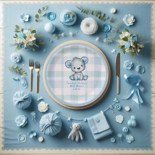 Plato De Papel Cortar Oso Niño Pintado Azul