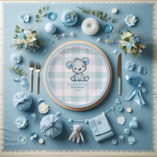 Plato De Papel Cortar Oso Niño Pintado Azul (Subido por el creador)