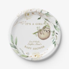 Plato De Papel Corte Sloths Chica de vegetación floral Baby Showe