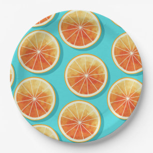 Plato De Papel Cortes de naranja en azul