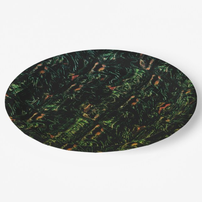 Plato De Papel Corteza de árbol bajo vidrio verde martillo (Angular)