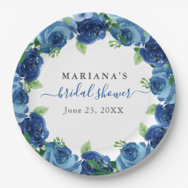 Plato De Papel Cortina azul marina Floral Bridal Shower