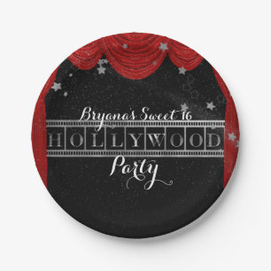 Plato De Papel Cortinas rojas de HOLLYWOOD y personalizadas para