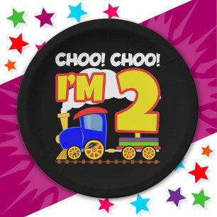 Plato De Papel Corto Tren Colorido segundo cumpleaños Choo Choo T
