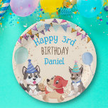 Plato De Papel Cortos cachorros cachorro fiesta nombre personaliz<br><div class="desc">Cute cachorros fiesta de cachorros vamos a poner un nombre personalizado de los platos de fiesta de papel,  muy lindo para la gente amante del perro. Colores azules para un cumpleaños de niños.</div>
