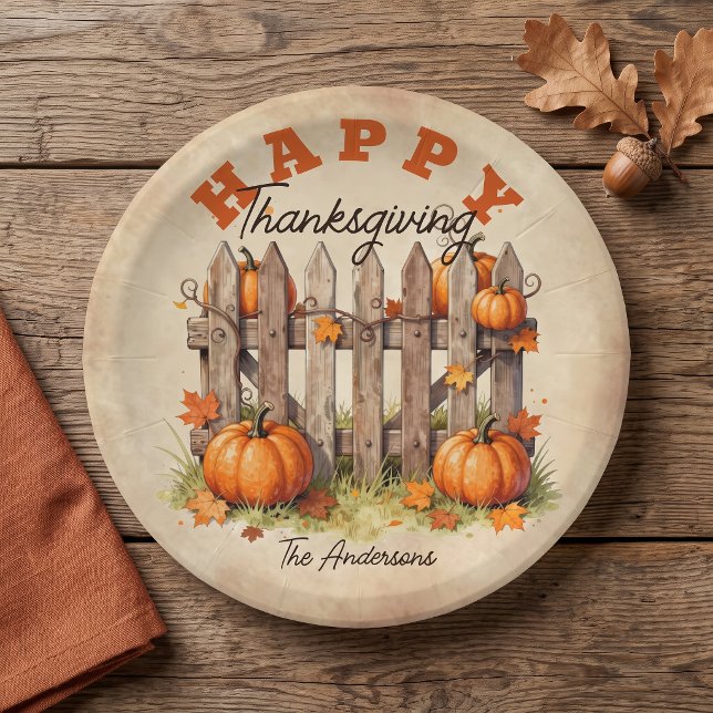 Plato De Papel Cosecha de calabazas de granja rústica Día de Acci (Subido por el creador)