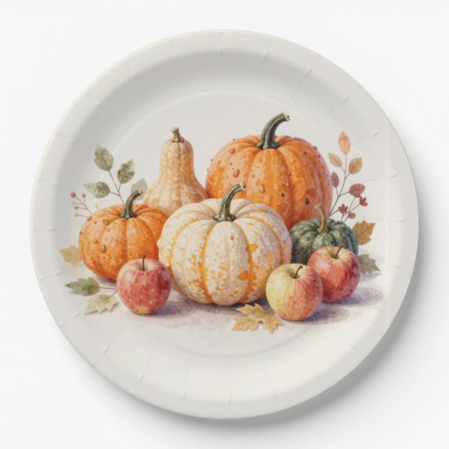 Plato De Papel Cosecha de Otoño Suave (Anverso)