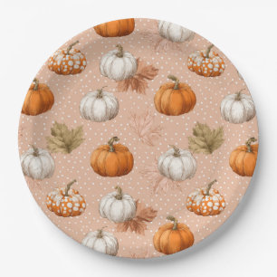 Plato De Papel Cosecha Rústica Otoño - Calabazas y hojas