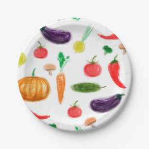 Plato De Papel Cosecha verduras tomate pimienta hongo de zanahori
