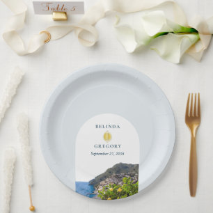 Plato De Papel Costa Amalfi Arco Boda Italia Limones Acuarela