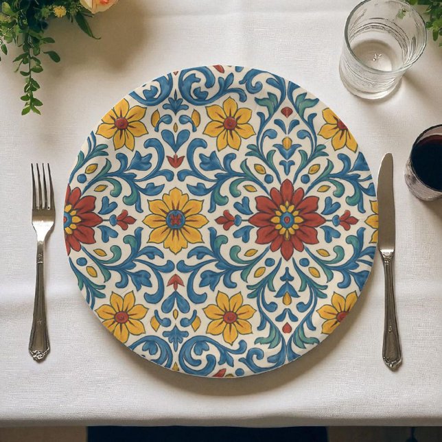 Plato De Papel Costa Amalfitana Floral Elegante Botánico Bohemio (Subido por el creador)