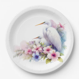 Plato De Papel Costa de Aves Egret Tropical de Baby Shower