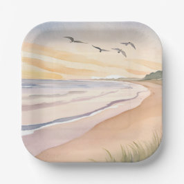 Plato De Papel Costa Oceánica | Pintura Acuarela Brillante y Lige