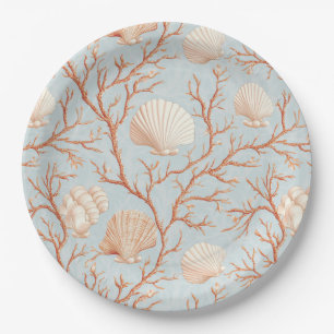 Plato De Papel Costa Rústica - Aguas marinas, pez estrella, arrec