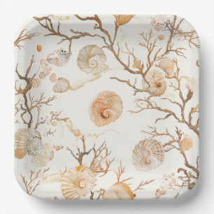 Plato De Papel Costa Rústica - Aguas marinas, pez estrella, arrec