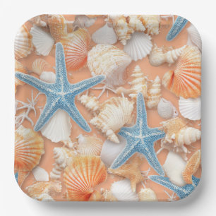 Plato De Papel Costa Rústica - Aguas marinas, pez estrella, arrec