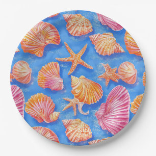 Plato De Papel Costa Rústica - Aguas marinas, pez estrella, arrec
