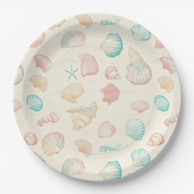 Plato De Papel Costa Rústica - Aguas marinas, pez estrella, arrec (Anverso)