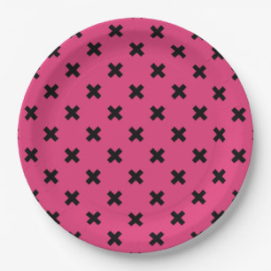 Plato De Papel Costillas cruzadas negras en fuchsia