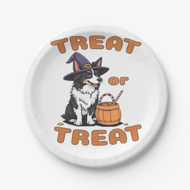 Plato De Papel Costuma de perro collie de la frontera Halloween " (Anverso)