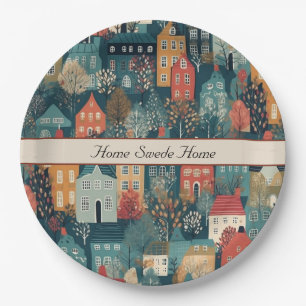 Plato De Papel Cosy Hygge Village Nordic Folk Art, personalizado