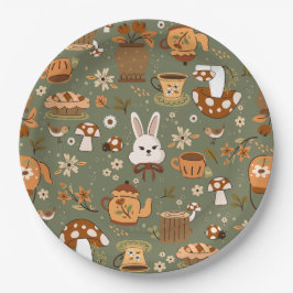 Plato De Papel cottagecore conejo de Pascua verde