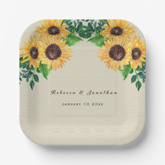 Plato De Papel Country Boho Sunflower Boda (Anverso)