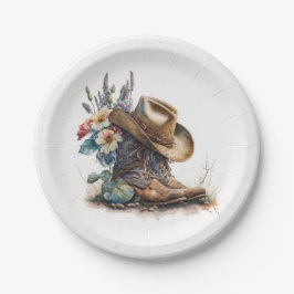 Plato De Papel Country Cowgirl Boots Flower Hat Texas