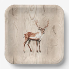 Plato De Papel Country Faux Wood Deer Birday
