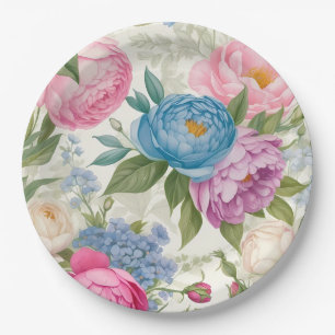 Plato De Papel Country Garden Rosas Y Peonies Floral